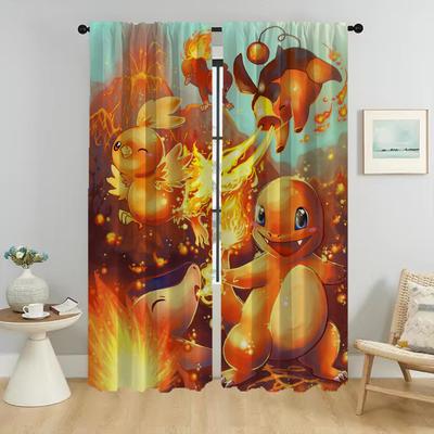 P-pokemones Home Interior Curtains for Living Room Window Curtain Partition Curtains 2 Pieces Halloween Decoration Shades Camera