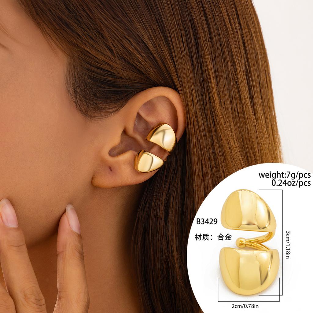 Design Sense Metal Smooth Water Drop Doudou Ear Clips, Personalized Geometric Element Ring Folded Stud Earrings