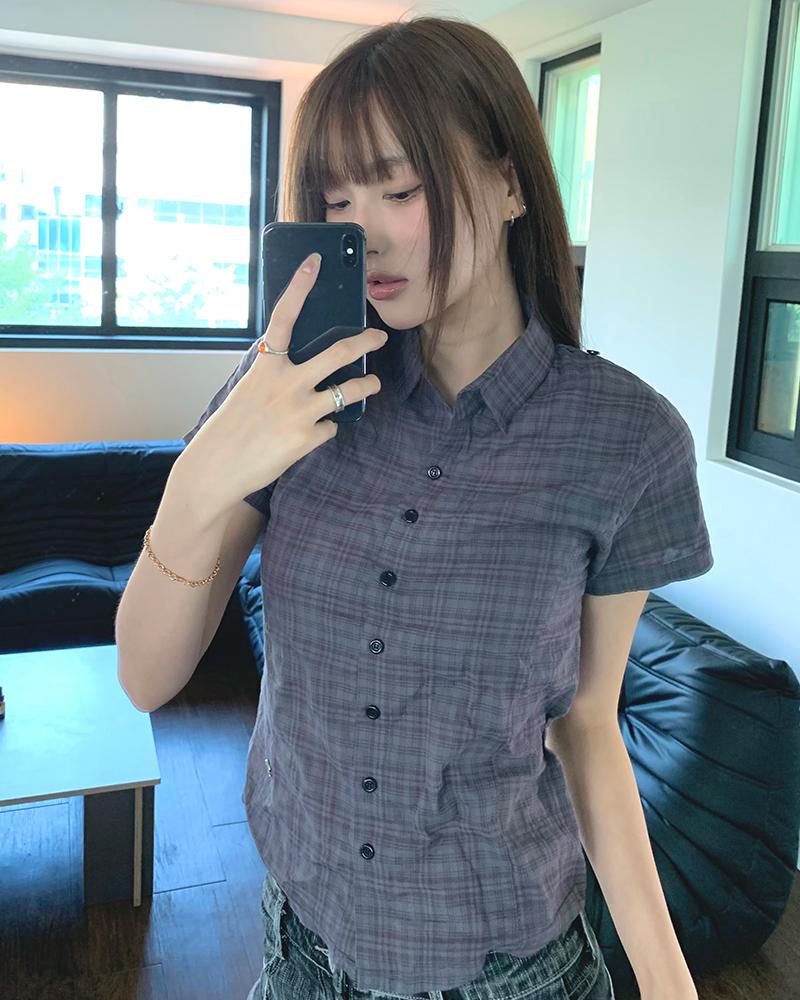 HAVISM Check 2-Way Collar S/S Shirts(Charcoal)