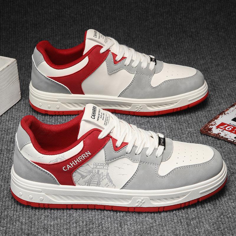 Fashion Color Matching Breathable Leather Splicing Men'S Board Shoes Work Leisure Daily Sports Men'S Shoes