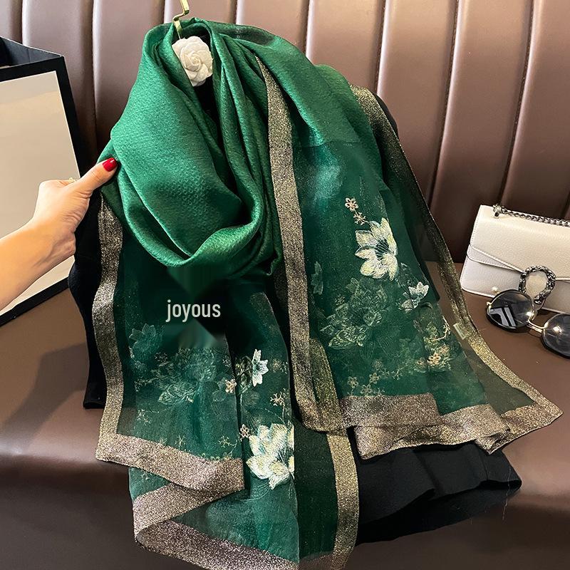 Women's Silk Wool Embroidered Scarf - Dual-Use Winter Shawl & Neck Gaiter