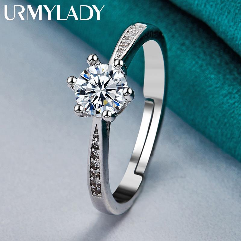 URMYLADY 925 Sterling Silver Six Claw Zircon Ring For Women Wedding Fashion Charm Jewelry