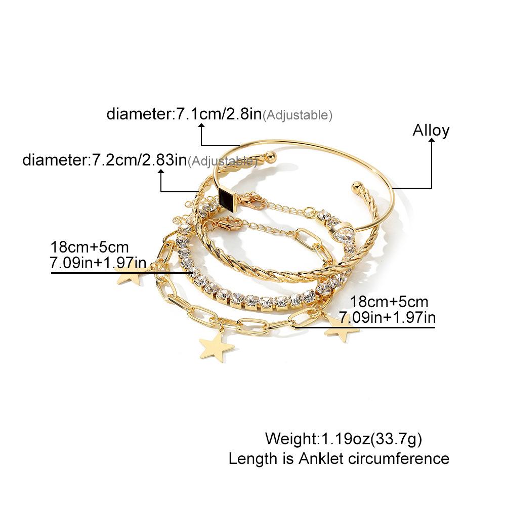 Women Star Love Heart Rhinestone Bracelet Set