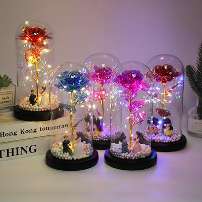 Fleur de Vie Éternelle Couvercle en Verre Rose Cadeau Saint-Valentin Lumières LED Ornements de Noël