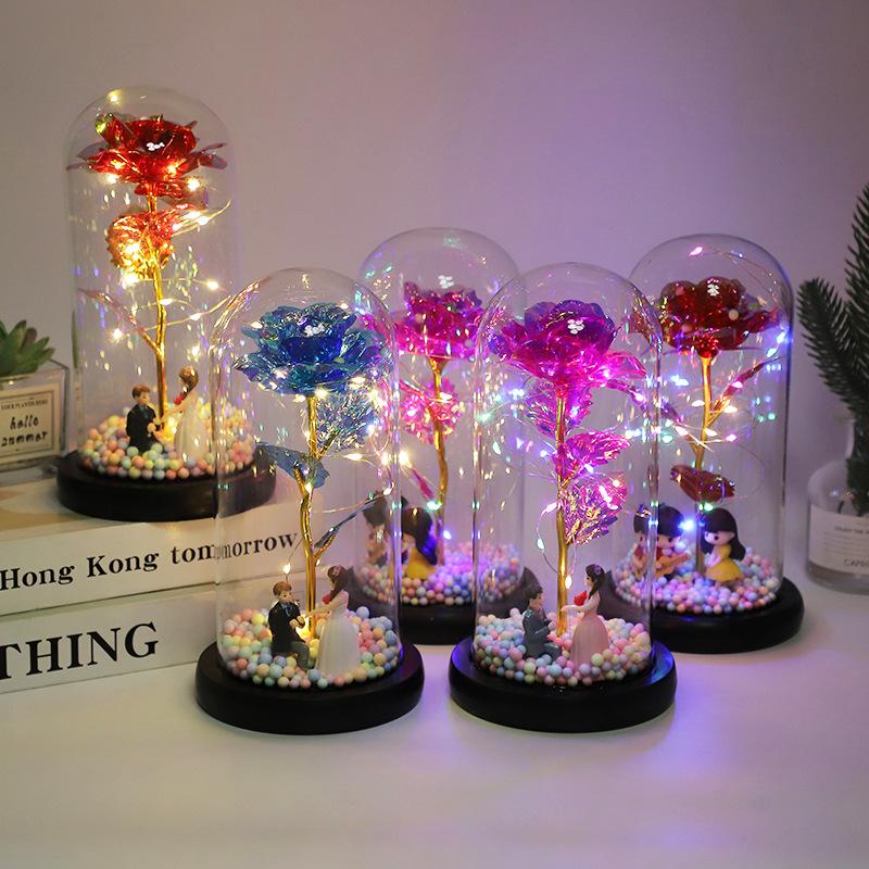 Eternal Life Flower Glass Cover Rose Valentine'S Day Gift Led Lights Christmas Ornaments