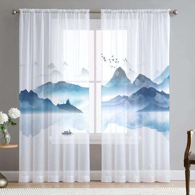 Lake Forest Landscape Mountains Scenery Tulle Curtains For Living Room Drapes Window Sheer Modern Curtains For Bedroom Decor