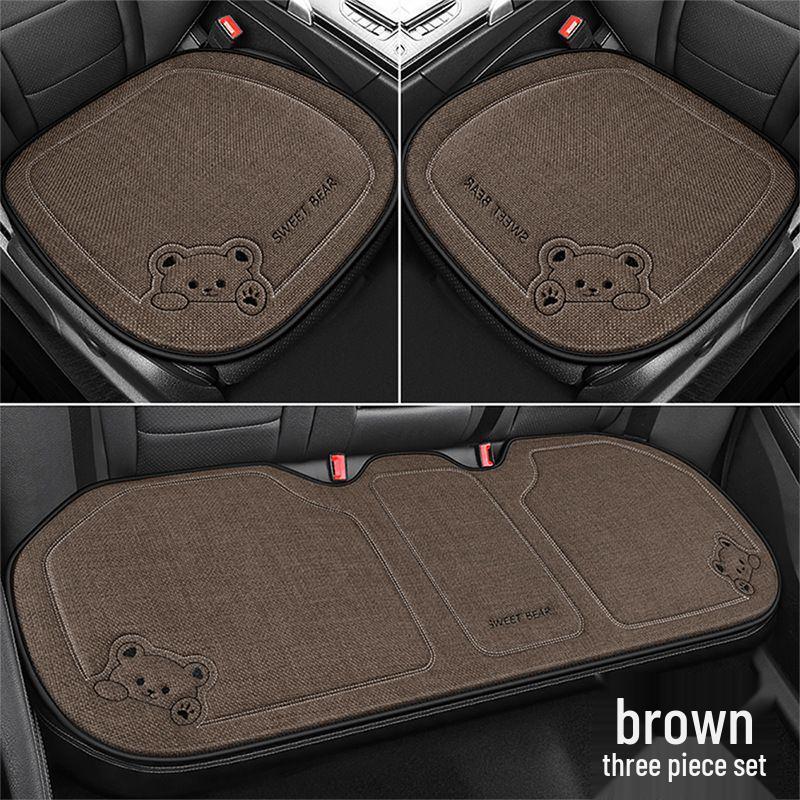 Cartoon Linen Car Seat Cushion – Universal Fit for Rear Driver Seat, Four Seasons