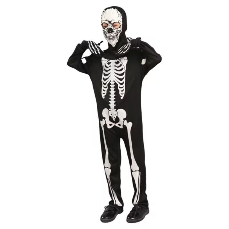 Bright Skeleton Costume For Children Halloween Party Full Body Jumpsuit Easy Zipper Closure Comfortable Wear