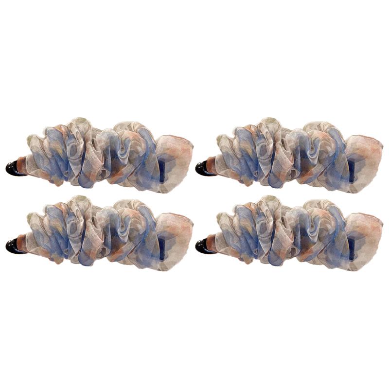 Korean-Style Polka Dot Colour-Block Pleated Printed Mesh Hair Clip For Women Fashionable Banana Clip Hair Accessory