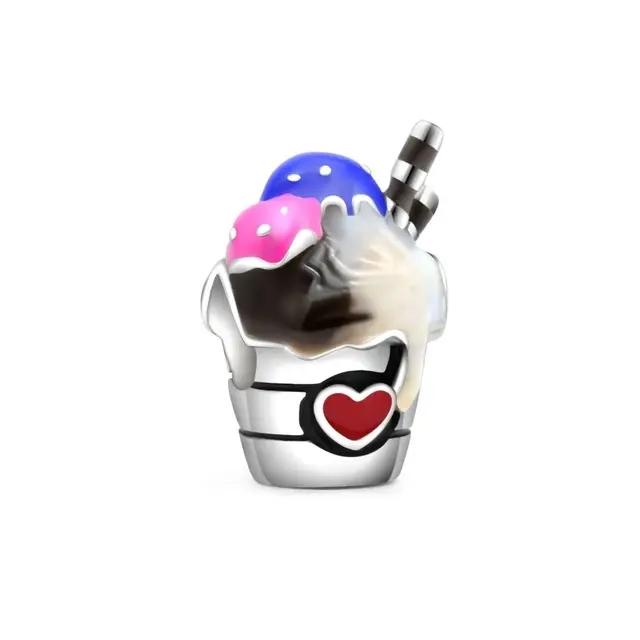 Sweet Cute Donut Burger Ice Cream Cake Charm Bead Copper Compatible Original Bracelet Pendant Diy Women'S Jewelry Making