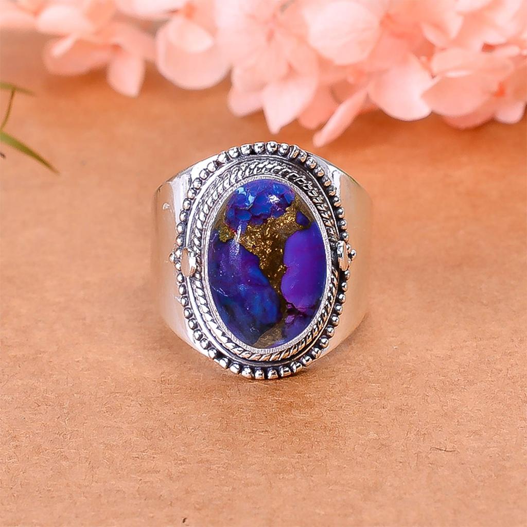 Copper Purple Turquoise Gemstone Handmade 925 Sterling Silver Gemstone Ring Stylish Handcrafted Statement Jewelry Perfect Birthday Gift