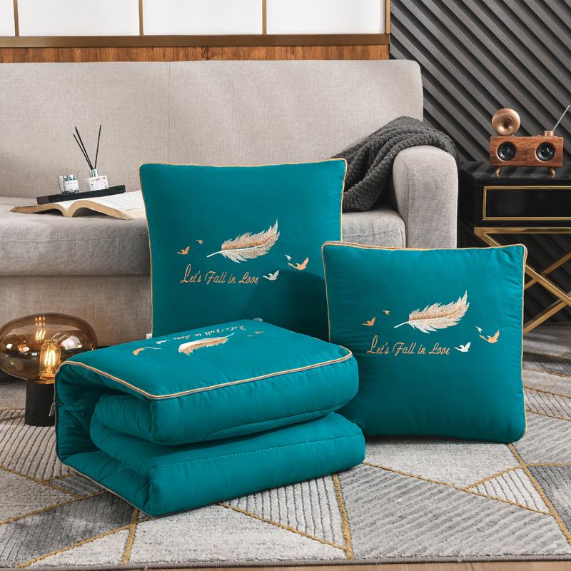 Dual-Use Embroidered Pillow Blanket: Office Nap & Car Cushion Combo