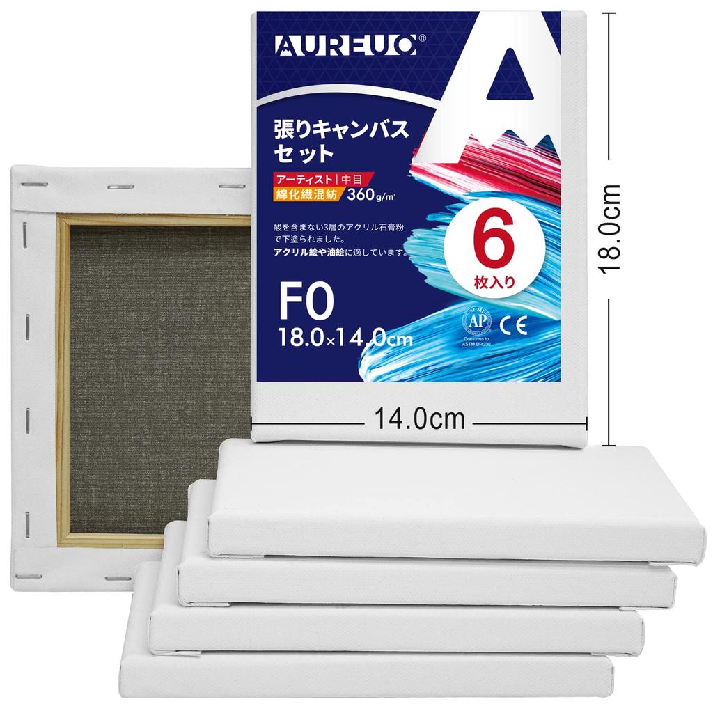 AUREUO Blend Stretched Canvas F0 X 6 Sheets Medium Suitable for and Acrylic Paintings Ideal for Modern and Pop Art Cotton-Synthetic (18.0cm 18.0cm), -