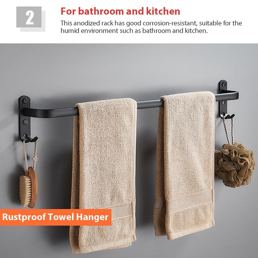 1/2/3-Tier Towel Hanger Rail Wall Mounted Towel Rack Towel Rack Bathroom Space Aluminum Black Towel Bar Rail Matte Black Towel 12/16/20Inches New