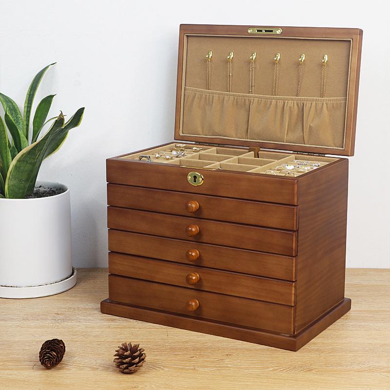 Solid Wood Locking Jewelry Box, Retro European Princess Style, Korean Design, Perfect for Storage or Wedding Gift