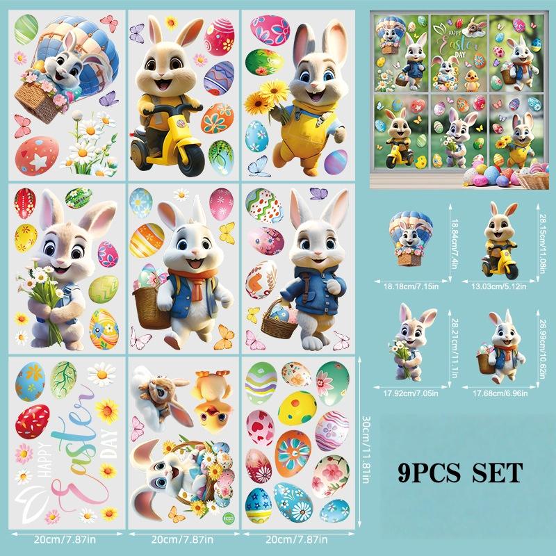Easter Window Stickers, Cartoon Bunny Easter Egg Wall Stickers, Store Holiday Decoration Glass Electrostatic Stickers