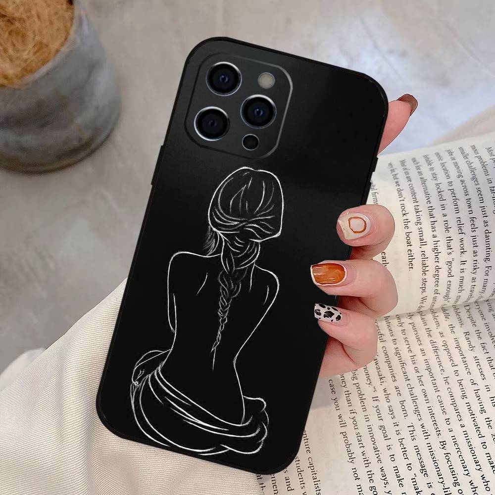 Art Sexy Body Woman Phone Case For iPhone 17,16,15,14,13,12,11 Plus,Pro Max,XS,Soft Silicone Black Cover