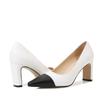 Coarse Heel Pointed Single Shoes Women's Black and White Color Matching Bag Head Large Size 2025 Summer Celebrity High Heels