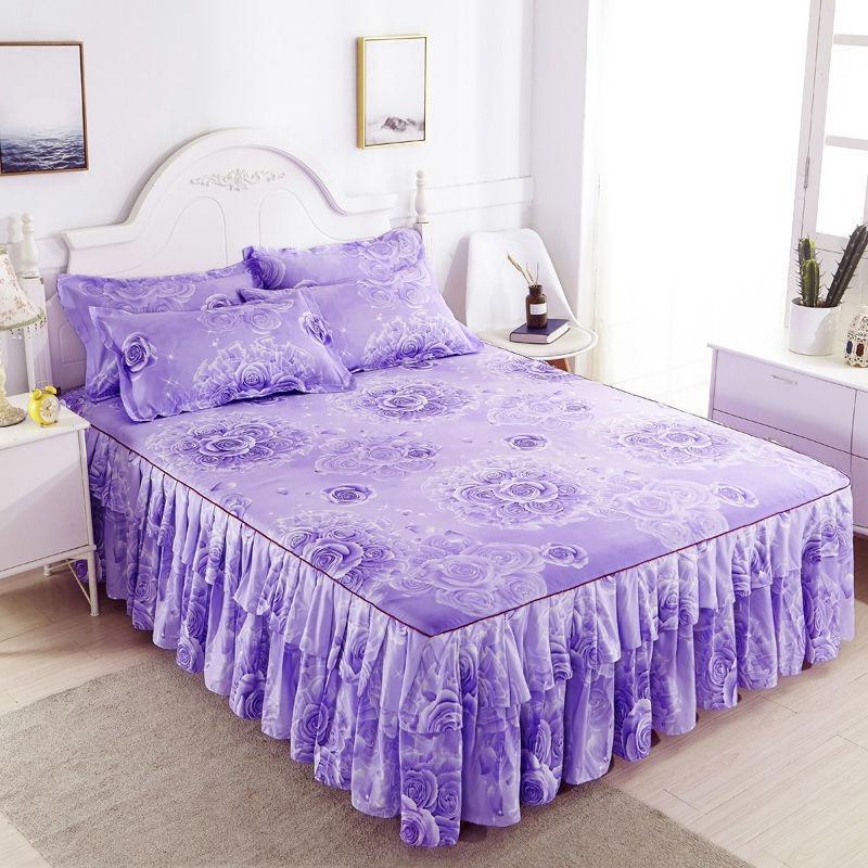 

Active Printing Dyeing Flower Pattern Bed Skirt Four Season Universal Princess Style Double-layer Pleated Skirt Bed Sheet Friendly Breathable Bedding 120x200cm Only bed skirt