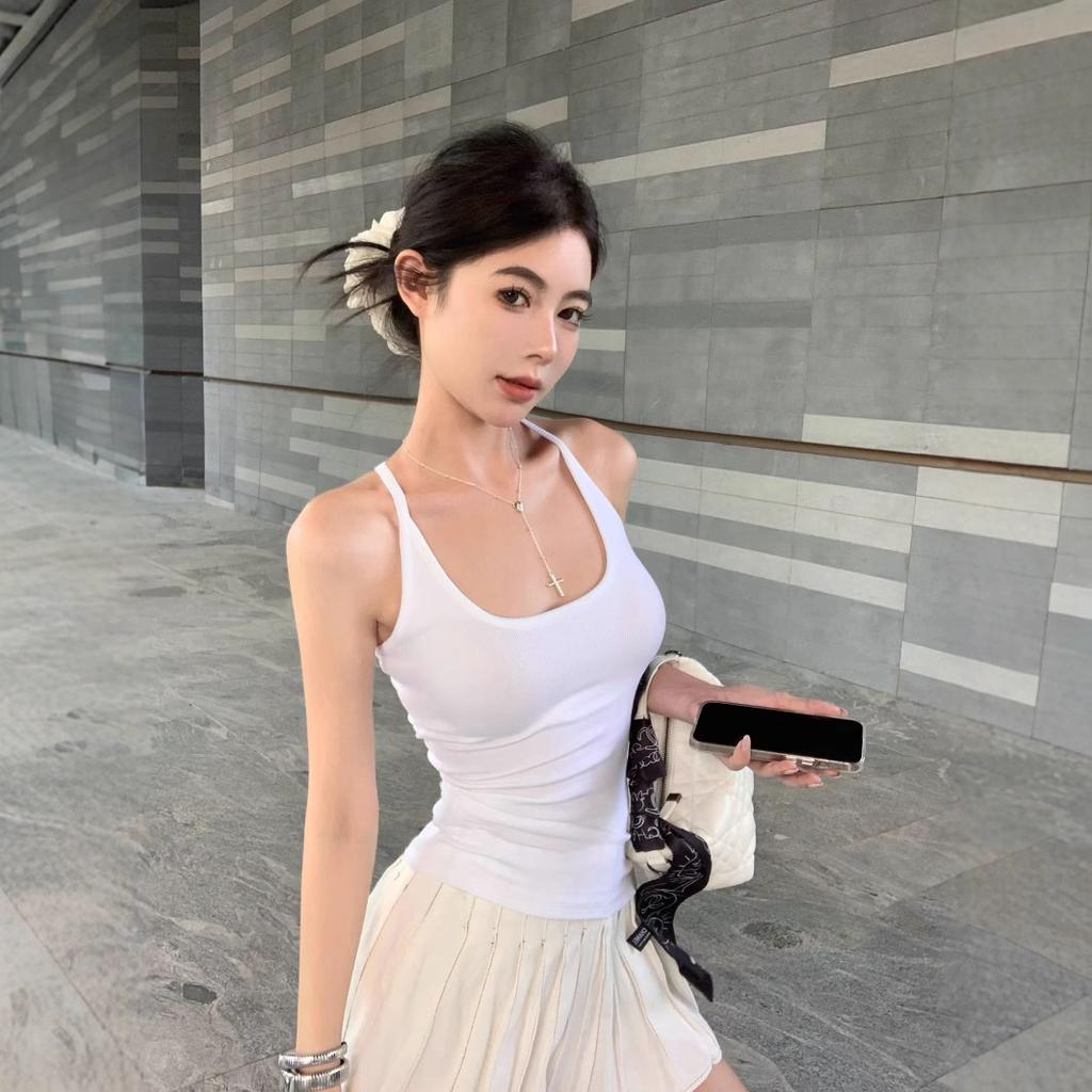 #Sweet Spice Girl Sexy Backless Waist Skinny Suspender Vest Women's Chest Pad Yoga Suit Versatile Fitness Top