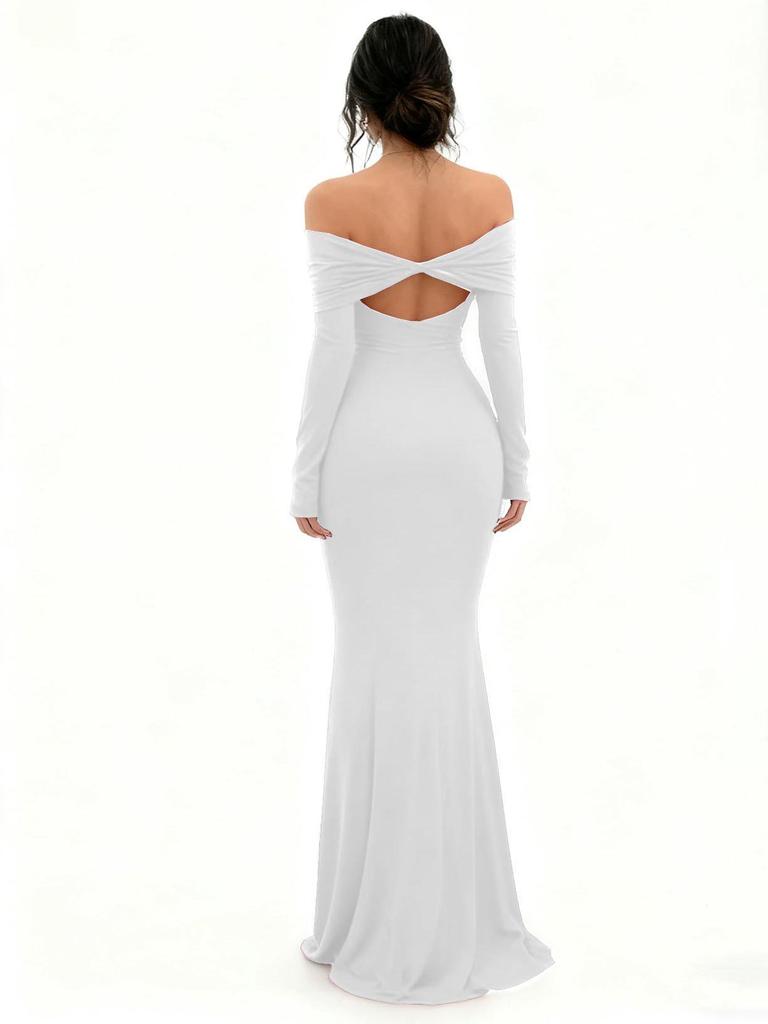 2026 Autumn One-Shoulder Slit Long Sleeve Slim Fit Socialite Dress