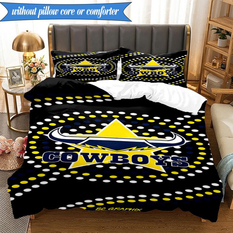 3PCS North Queensland Rugby Bedding Set 2D Printing (Includes 1 Duvet Cover + 2 Pillowcases Coreless), Bedroom decor,Fan gift