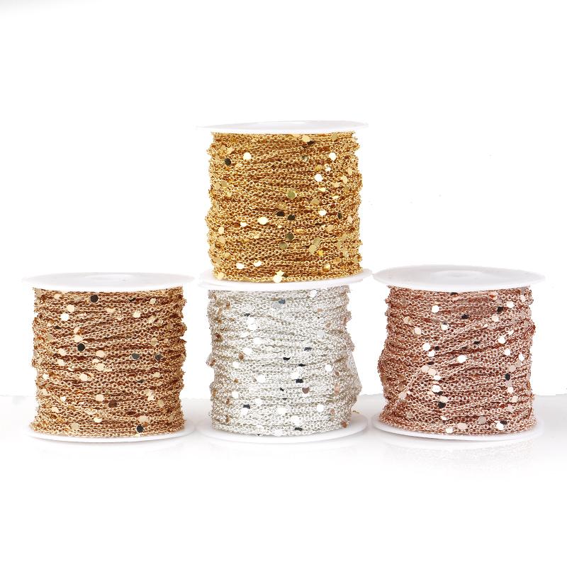 10Yards Sequins Chain Gold Silver Color Metal Copper Cross Chains For DIY Jewelry Making Necklace Bracelet Components Findings
