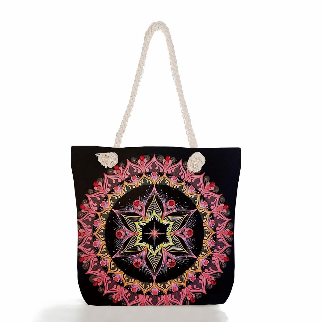 Multifunctional Mandala Printed Thick Rope Shoulder Beach Bag Casual large capacity handbag 7618