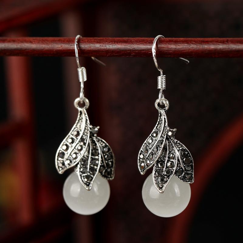 BLINGBAY Kvinners Øredobber Retro Etnisk Stil Agat Øredobber Kvinners Lange Dusker Temperament Katteøye Øredobber Antikk Stil Enkle Øredobber