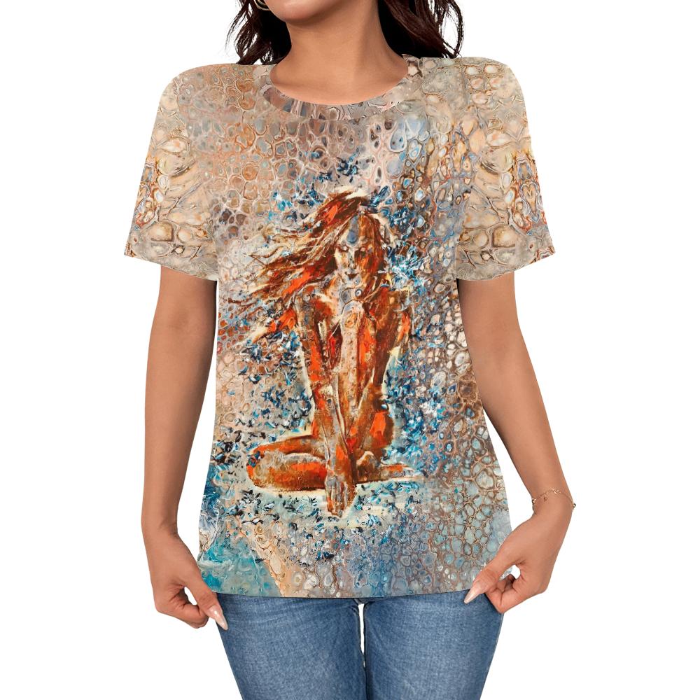 Women s T-shirt Abstract Girl 3D Printed Clothing Summer Round Neck Fashion Short Sleeve Elegant Casual Top Women s Clothing S