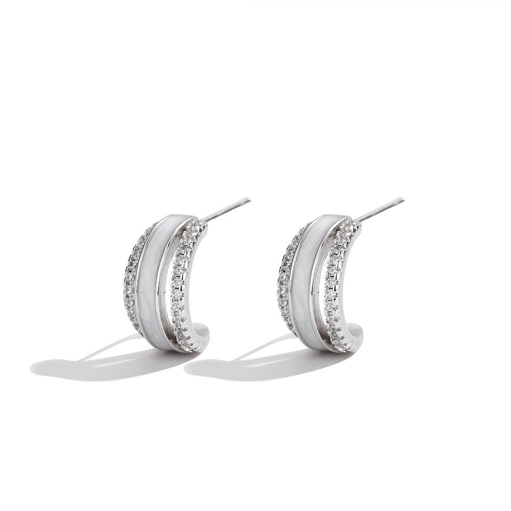 Micro-inlaid zircon vertical strip white fritillary earrings light luxury earrings ear jewelry