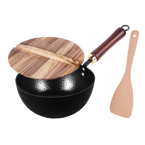 Hammered Texture Mini Iron Wok Coating-Free Frying Pan Non-Stick Flat Bottom Pan for Electric Induction Gas Stoves