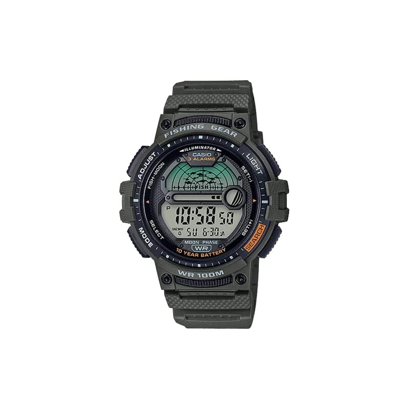 Часы Casio для рыбалки WS-1200H-3AV, Военно-зеленый, Мужские, Оригинальная коробка, Международная модель [Б/У]