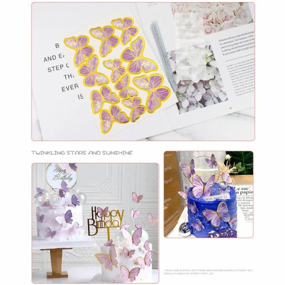 10PCS New Colorful Butterfly Cake Topper Gilts Edged Butterfly Shape Cake Decoration Cards Cupcake Toppers Party Decorations