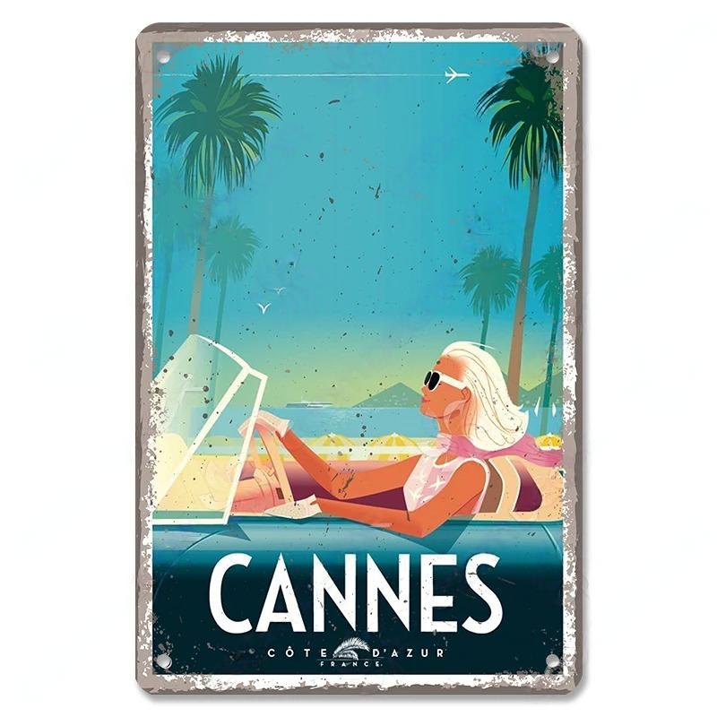 Metal Tin Signs Travel City Girls Posters Plaque Monaco Rome Biarritz Venice Metal Poster Vintage Wall Art Bar Club