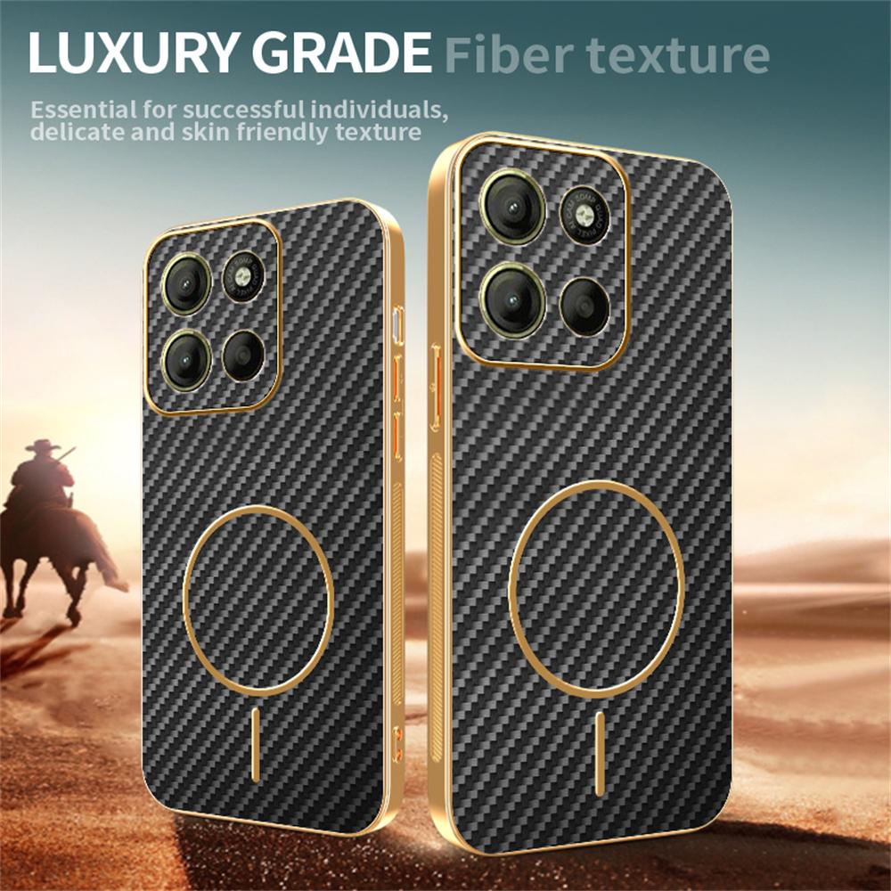 For Motorola Moto G15 4G/G15 Power 4G Phone Case Carbon Fiber Textured Electroplated TPU Back Cover