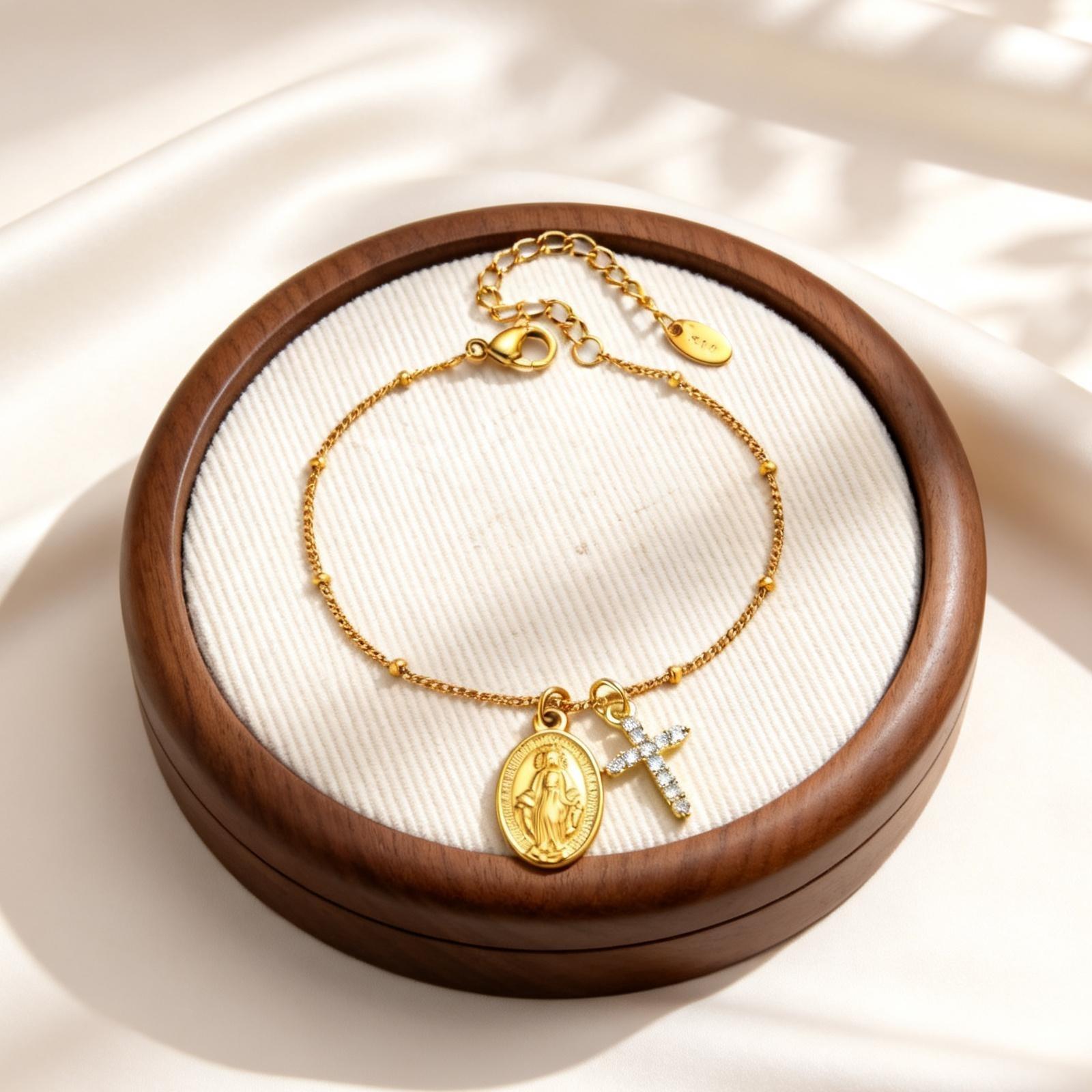 

Virgin Mary Bracelets for Women Religious Prayer Charm Bracelet Fashion Zircon Cross Rosary Bracelets Holy Catholic Jewelry Gift