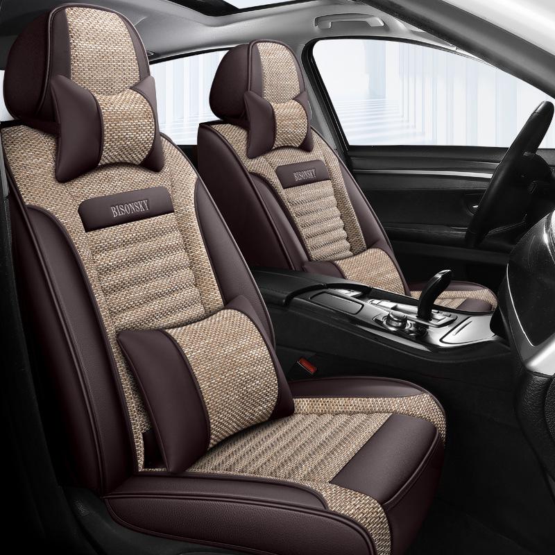 Hyundai Car Seat Cushion Cover for Reina, Elantra, Avante, Verna, Accent - Linen, Fits Five-Seat Models