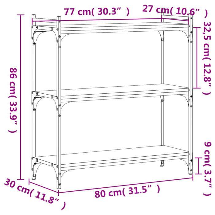 VidaXL Bibliothèque 3 niveaux sonoma gris 80x30x86cm bois d'ingénierie 837670