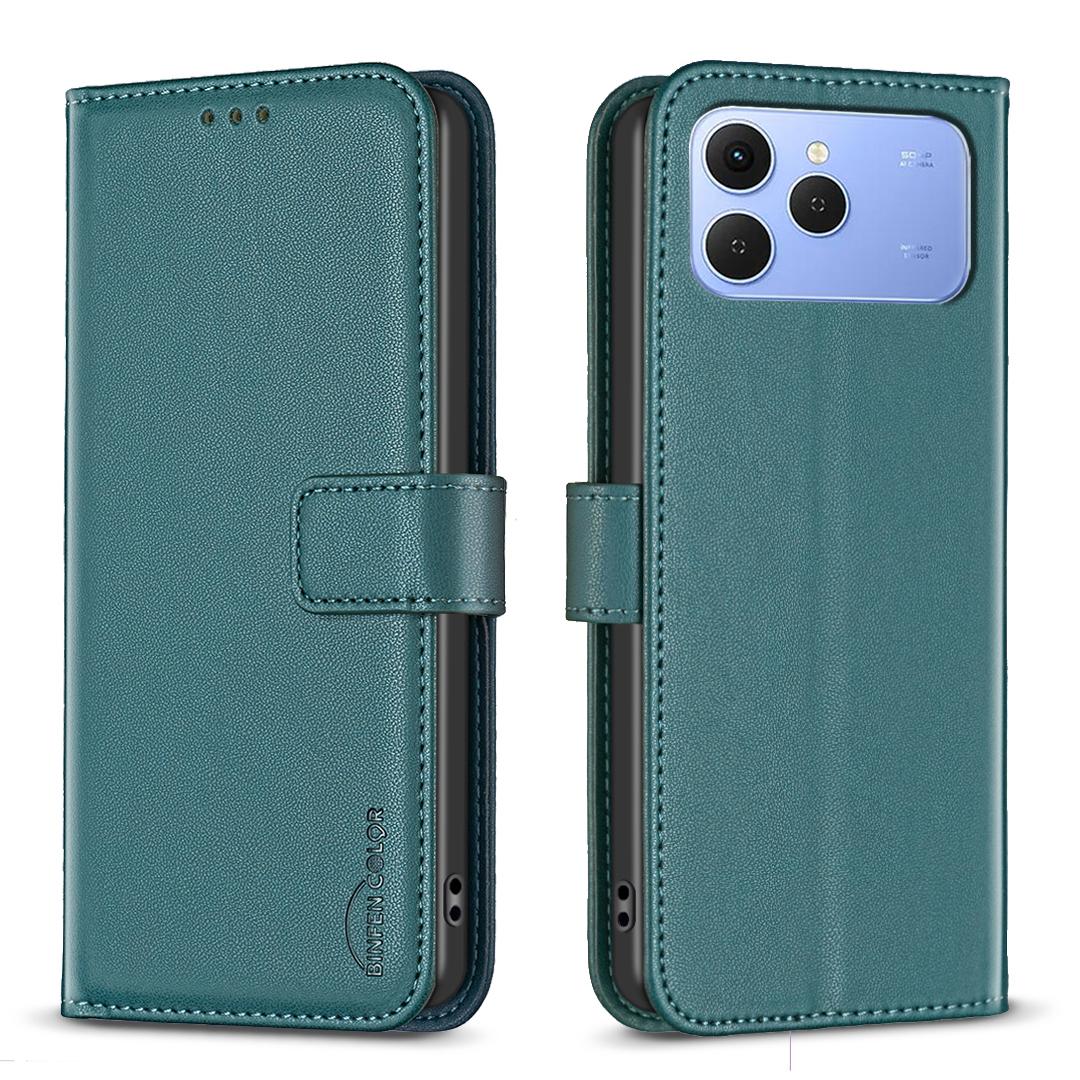 

For TECNO Spark 40 4G Phone Case BINFEN COLOR BF17 Wallet Folio Flip Leather Cover Green