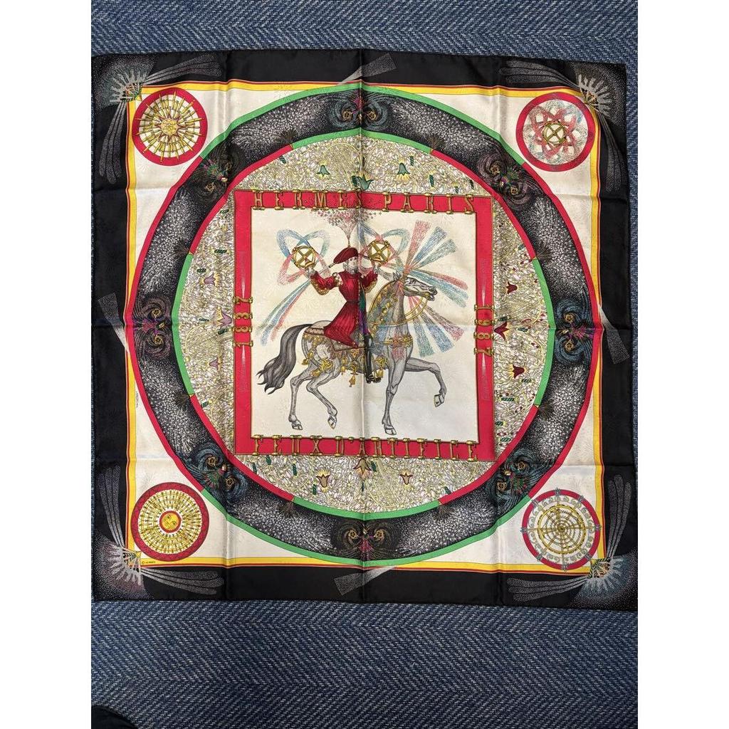 Used HERMES Carre 90 FEUX D'ARTIFICE Fireworks Scarf Silk