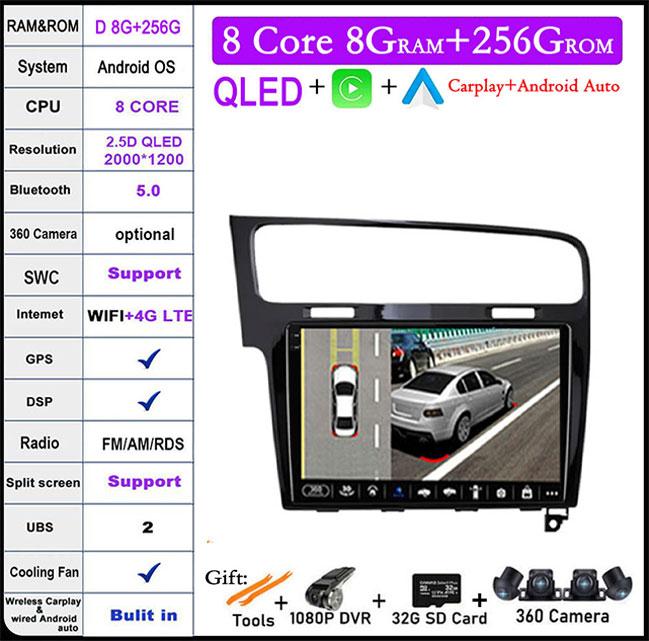 For Volkswagen VW Golf 7 MK7 GTI 2011-2021 IPS/QLED 10.1'' Android 14 Car Radio Carplay Multimedia Auto GPS Stereo Video Player
