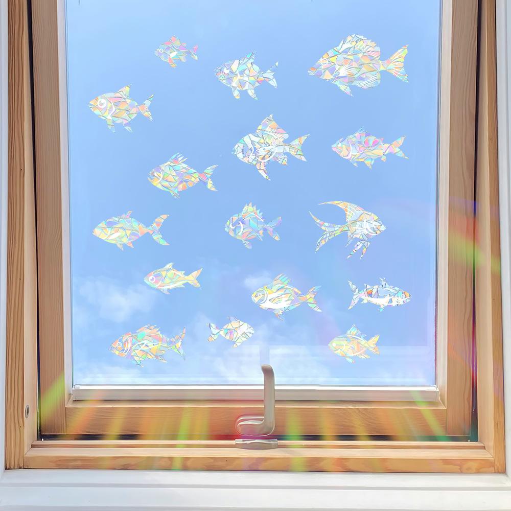 Creative Little Fish Laser Colorful Home Beautification and Decoration Glass Doors and Windows Static Window Stickers