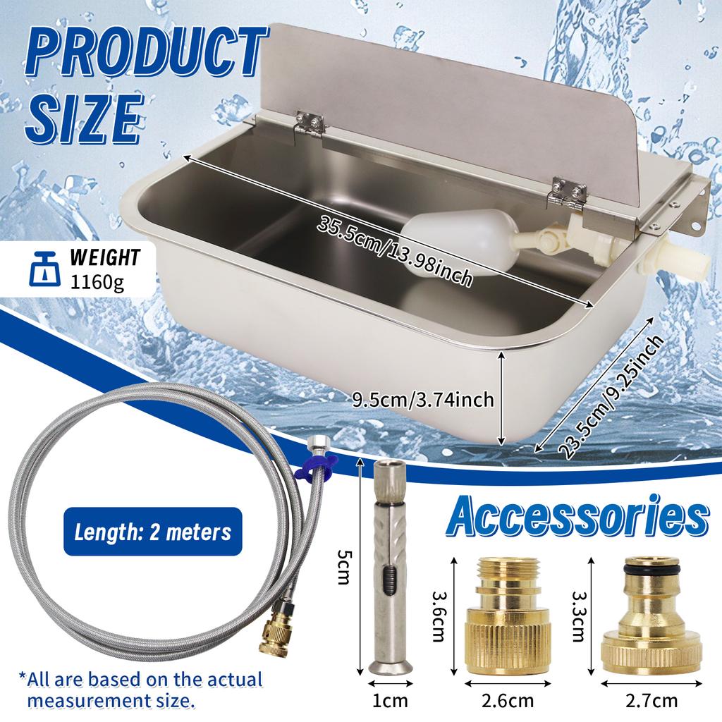 Stainless Steel Wall Mount Auto Fill Dog Water Bowl Automatic Float Valve Pet Water Trough with Flip Cover Large Capacity
