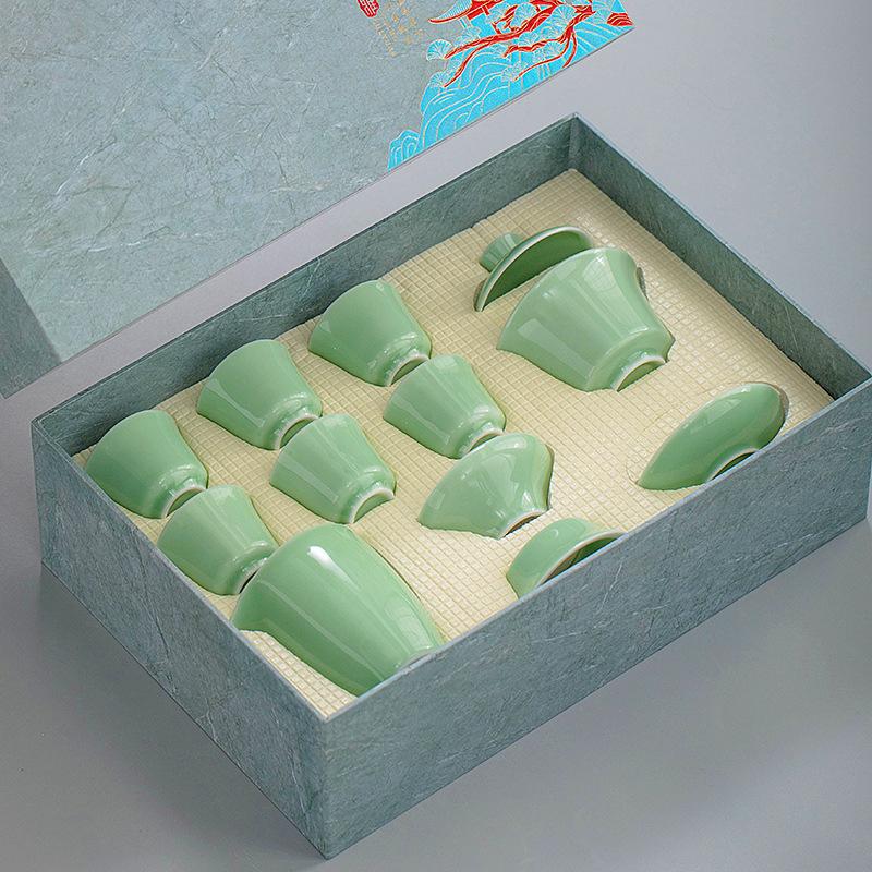 Celadon Kung Fu čajová sada, keramická miska pro domácnost, malá sada čajových šálků, jednoduché čajové umění pro kancelář, čajový obřad, kompletní sada čajových podnosů