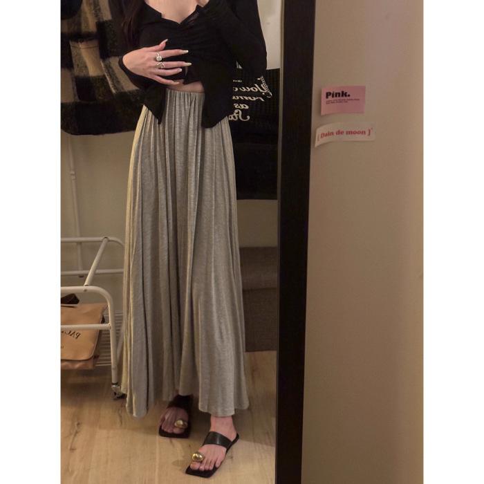 

Юбка Женская Летняя Новая Эластичная С Высокой Посадкой Средней Длины Драпировка А-силуэта Платье с Большим Воланом XL светло-серый