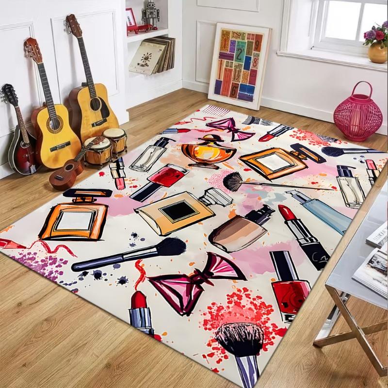 Lipstick & High Heels Pattern Area Rug for Living Room Bedroom Bedside Non-Slip Floor Mat Fashion Beauty Home Decor Lounge
