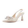7513-3 [sheepskin] Pointed High Heels Women's Thin Heels 2025 New Bag Head Rhinestone Bow Sandals