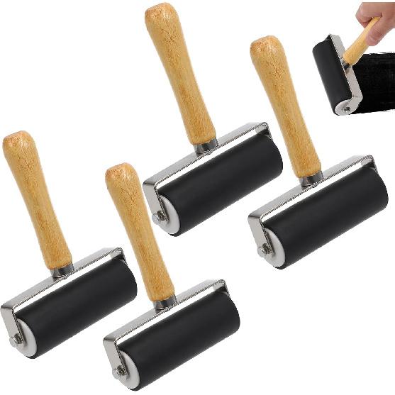 Ciieeo 4 Pcs Rubber Brayer Rubber Roller Ink Stamping Roller Rubber Brayer Roller Rollers Oil Painting