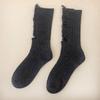 Women Ripped Socks Solid Color Hip Hop Skateboard Streetwear Calf High Hosiery